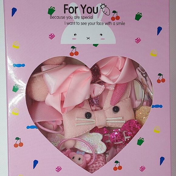 Baby /Girls Hair Accessories Bows-Clips-Ponytail Holder Box Set  Pink NIB - Picture 2 of 2